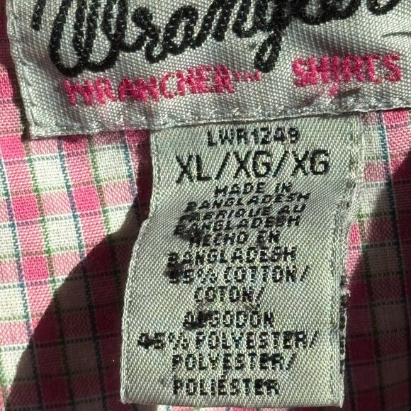 Wrangler Pink Gingham Button Up Shirt Short Sleeve Western Snap XL - Picture 2 of 5